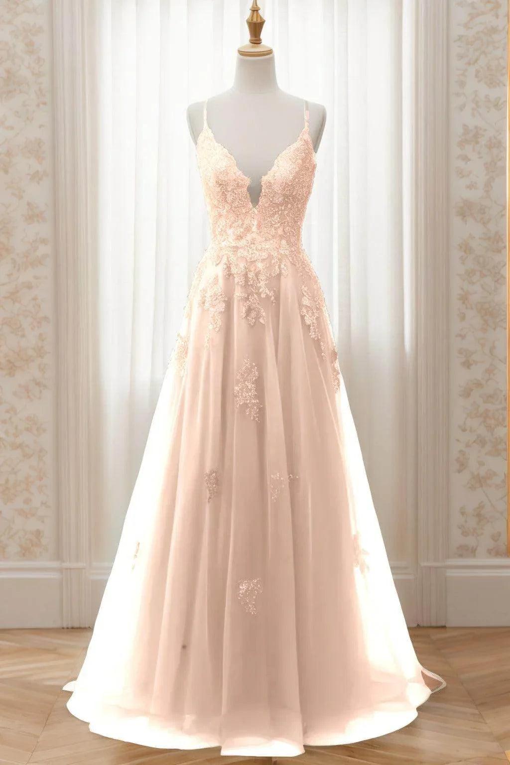 A-Line Sweep-Brush Train Tulle Prom Dress CS0463CR - COCOMELODY
